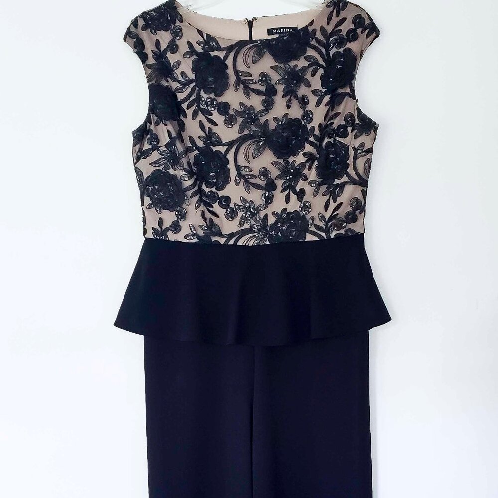 Marina Black Sequin Peplum Jumpsuit by Nordstrom Size 10